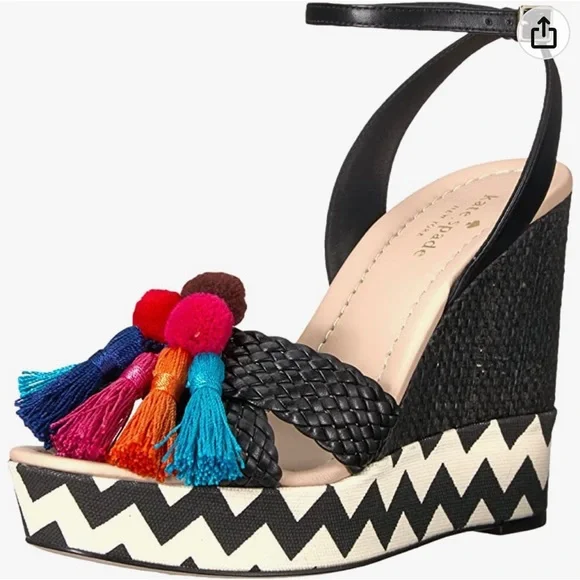 BNWT Kate Spade Delancey Black Wedge Sandals - Picture 6 of 9